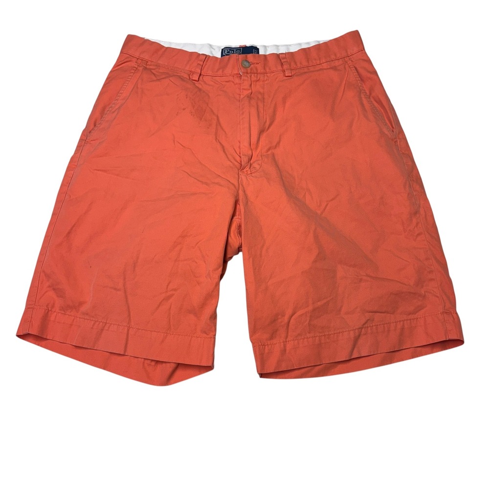 Polo Ralph Lauren Mens Chino Shorts Size 32X9 Coral‎ Orange Cotton Twill Flat